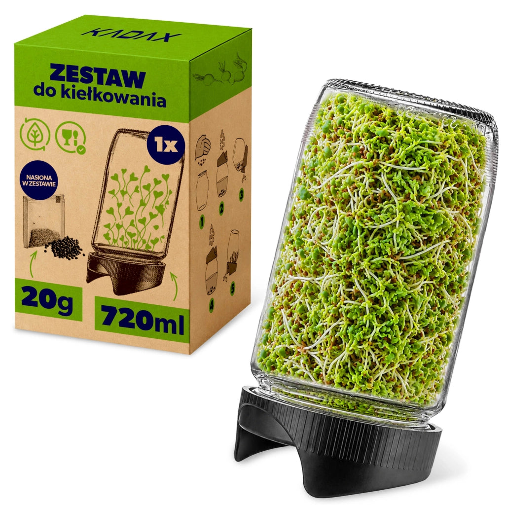 KADAX Zestaw Słój Anna 720ml fi82 TO-720 Franko + Plastikowa zakrętka do słoików fi82, kiełkownica K17503