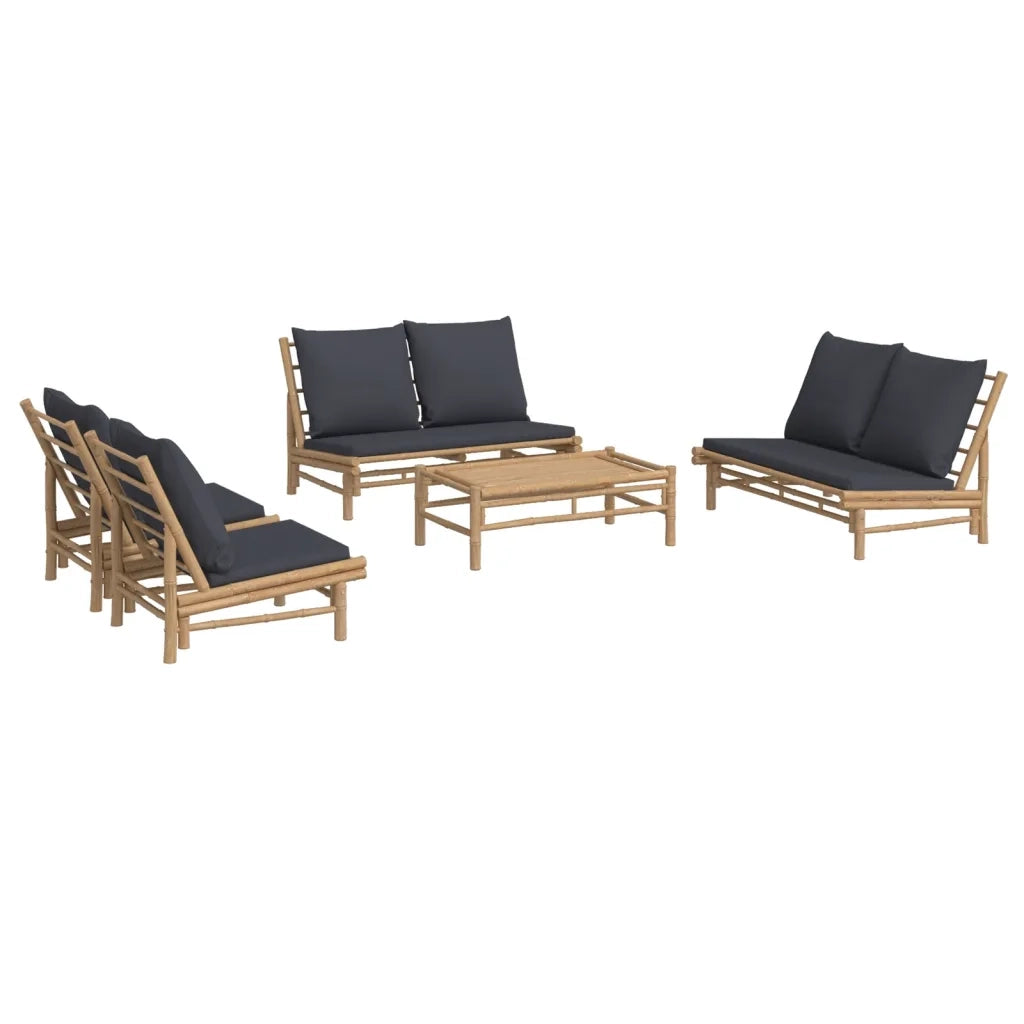 Set Salotto da Giardino 5pz con Cuscini Grigio Scuro Bambù 3156484