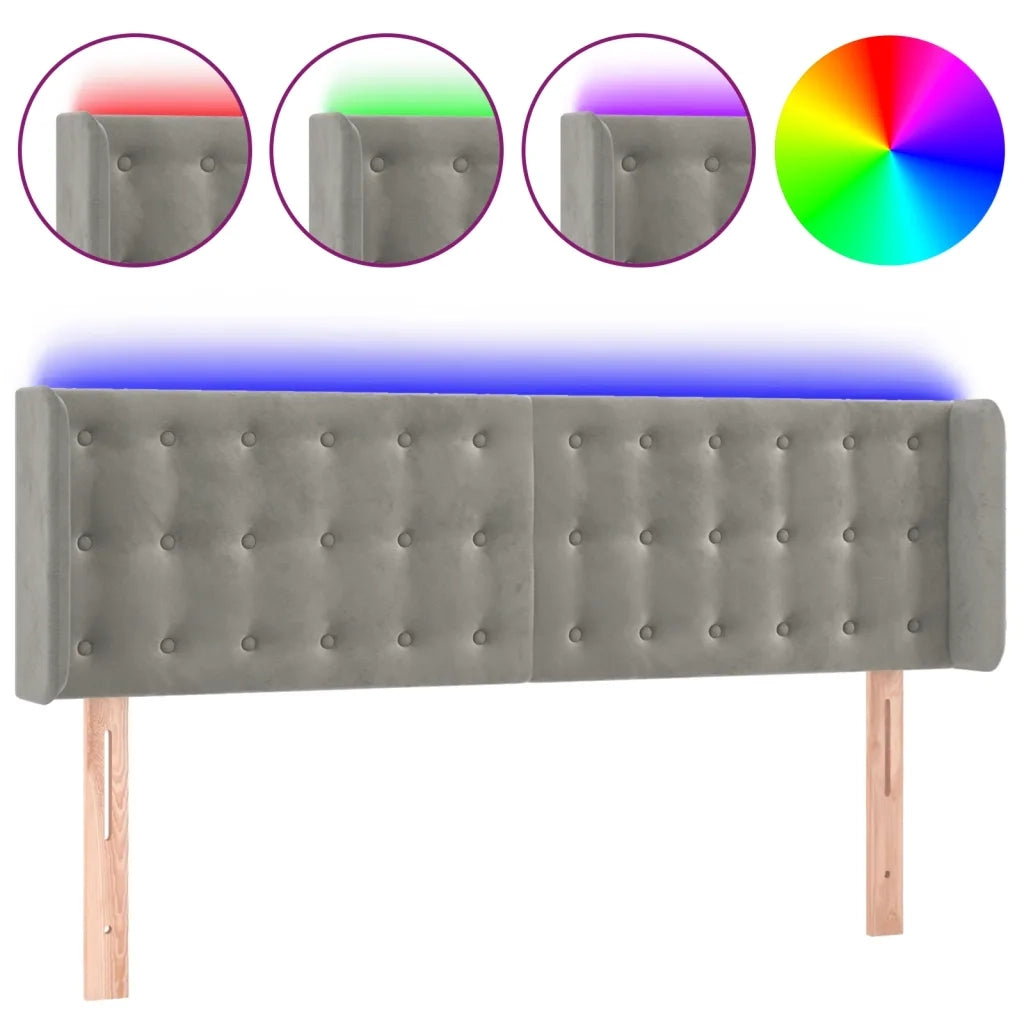 Testiera-Testata Decorativa Grigio Chiaro a LED 147x16x78/88 cm in Velluto 648910