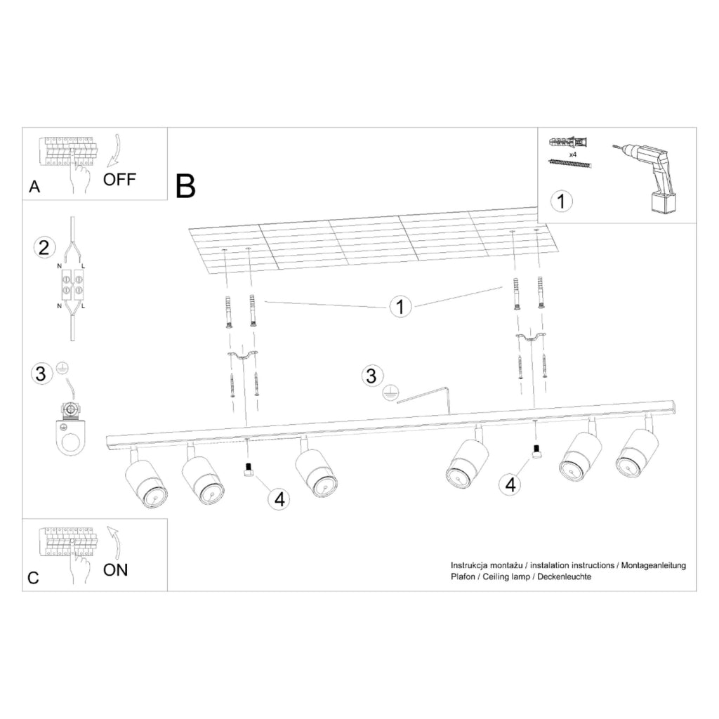 Spot soffitto lineare nero/oro 6xGU10 10W OSCURO Pure Lume