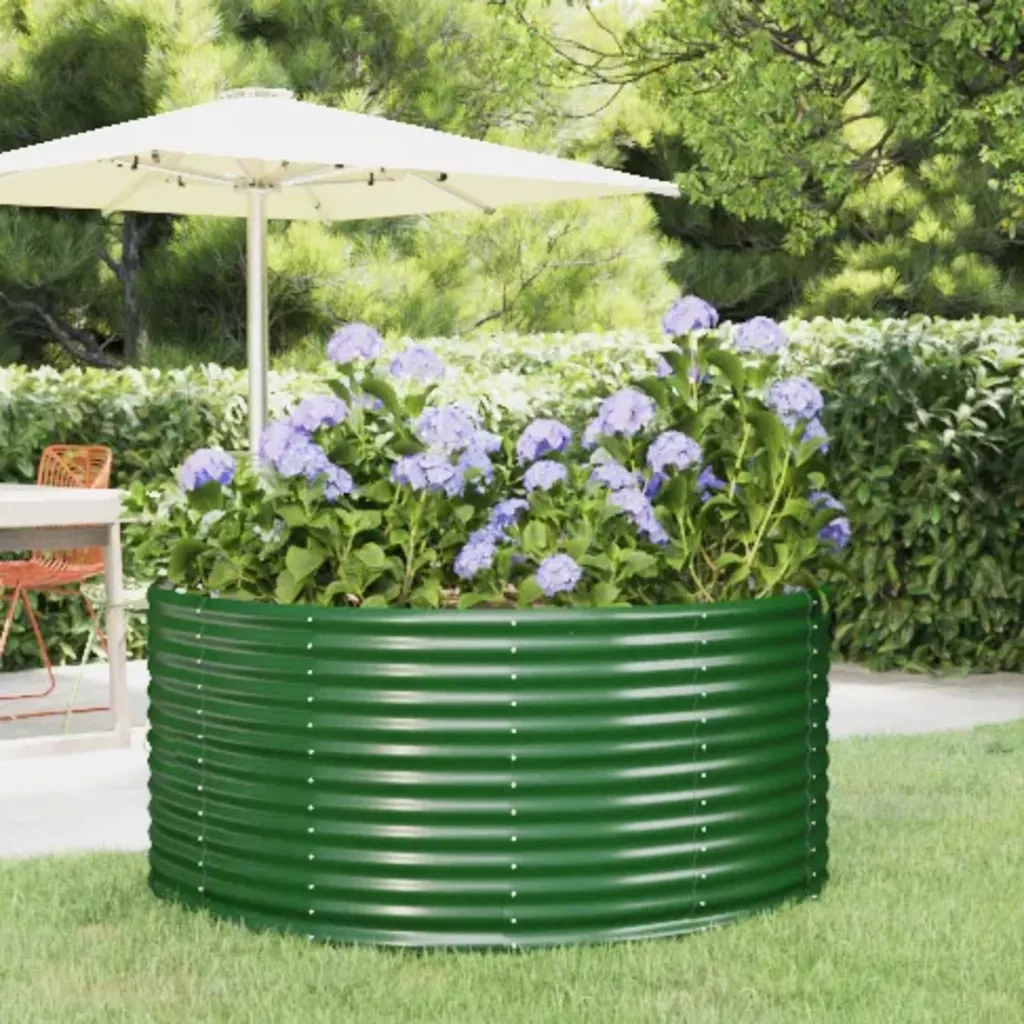 Fioriere | Cassetta per fiori | Letto Rialzato da Giardino Verde 140x140x68 cm Acciaio Zincato