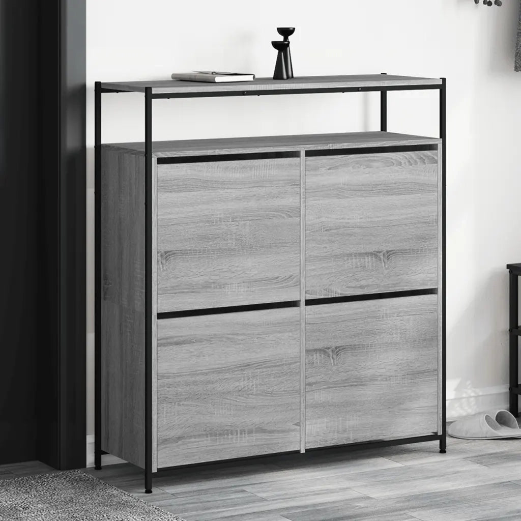 Scarpiera 4 Cassetti Ribaltabili-Scaffale per scarpe Grigio Sonoma 100x34x112 cm