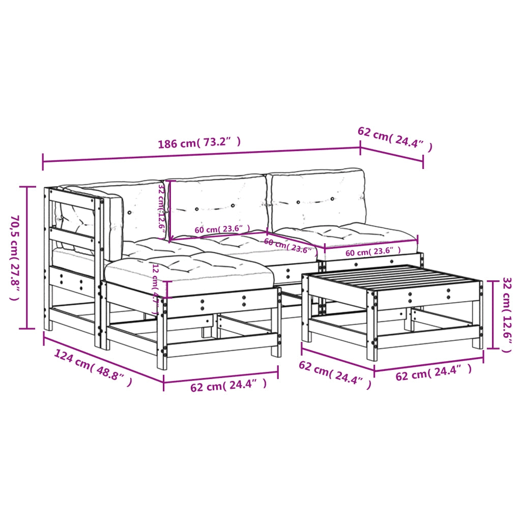 Set Divani da Giardino 5pz con Cuscini Legno Impregnato di Pino 3186052