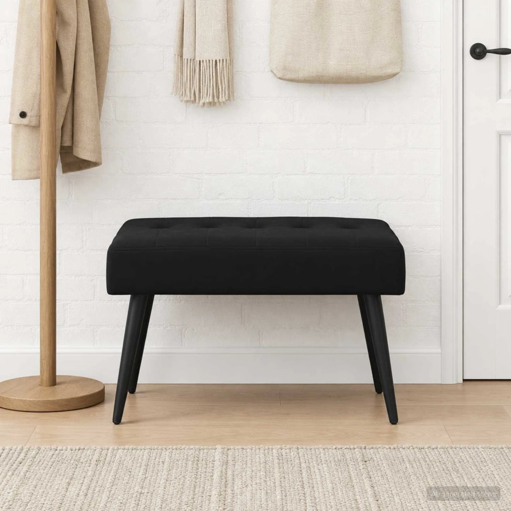 Panchina con bottoni imbottiti Nero 60 x 40 x 45 cm Velluto 42038507