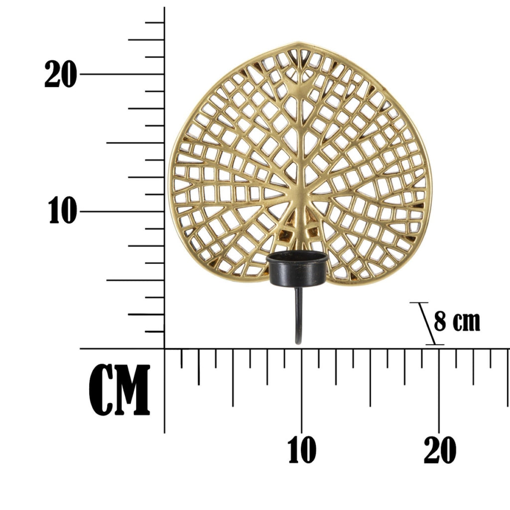 Portacandela Foglia 3, Oro, Poliresina, 20x8x22,2 cm