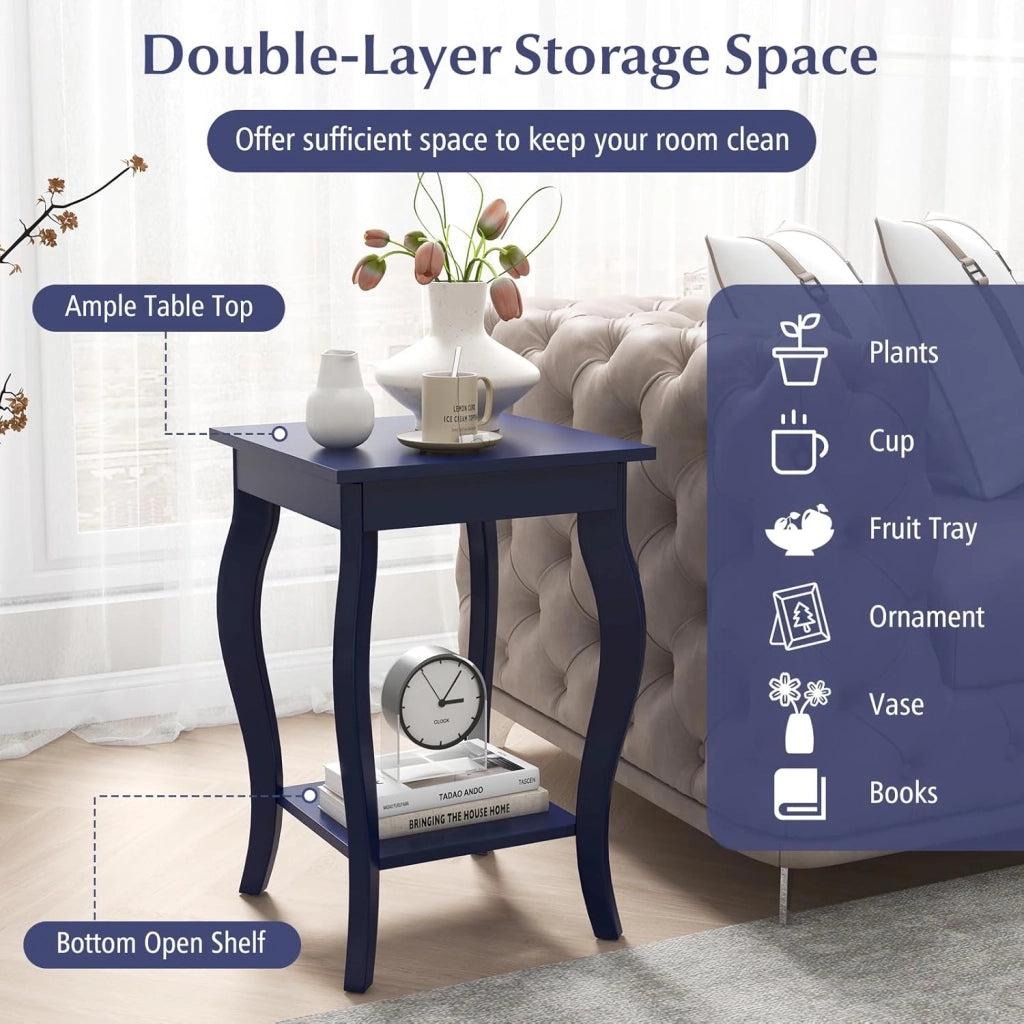 Tavolo Angolare Quadrato, Tavolini Bassi, Tavolini Bassi in Legno, Design a Due Livelli, Multiuso, per Soggiorno, Camera da Letto, Dimensione Compatta (Blu 2)