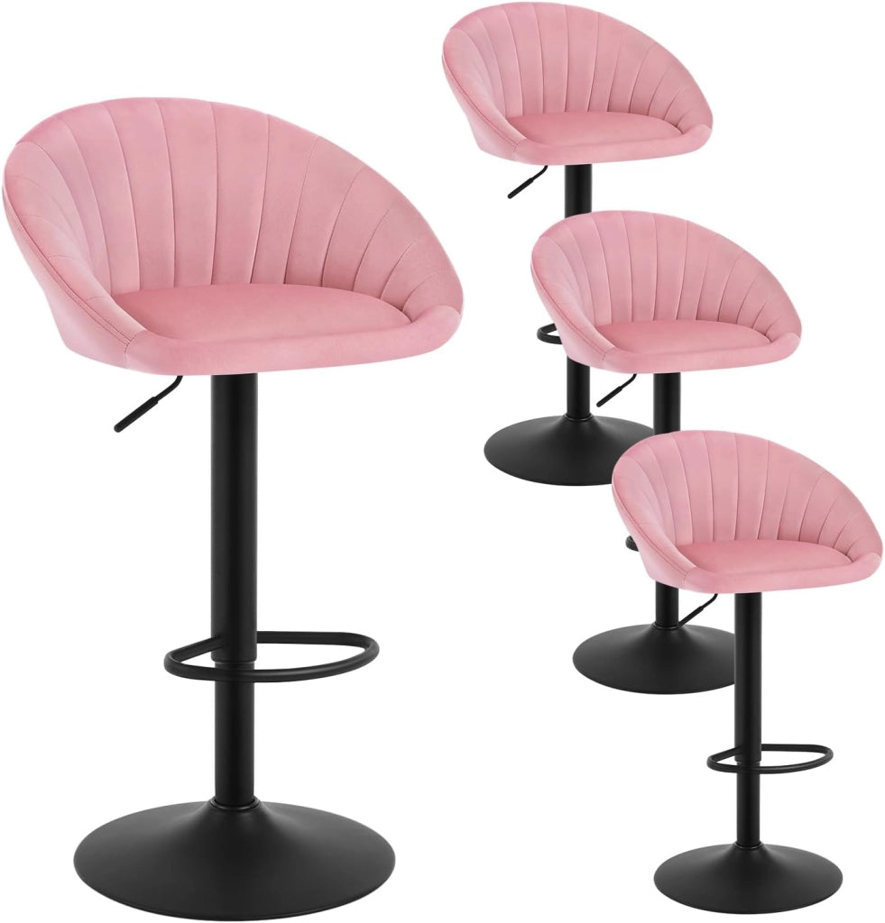 Sgabelli da Cucina Set di 4, Sgabelli da Bar Girevoli Altezza Regolabile con Schienale e Poggiapiedi, Sgabelli da Banco per Cucina, Velluto, BH428sz-4