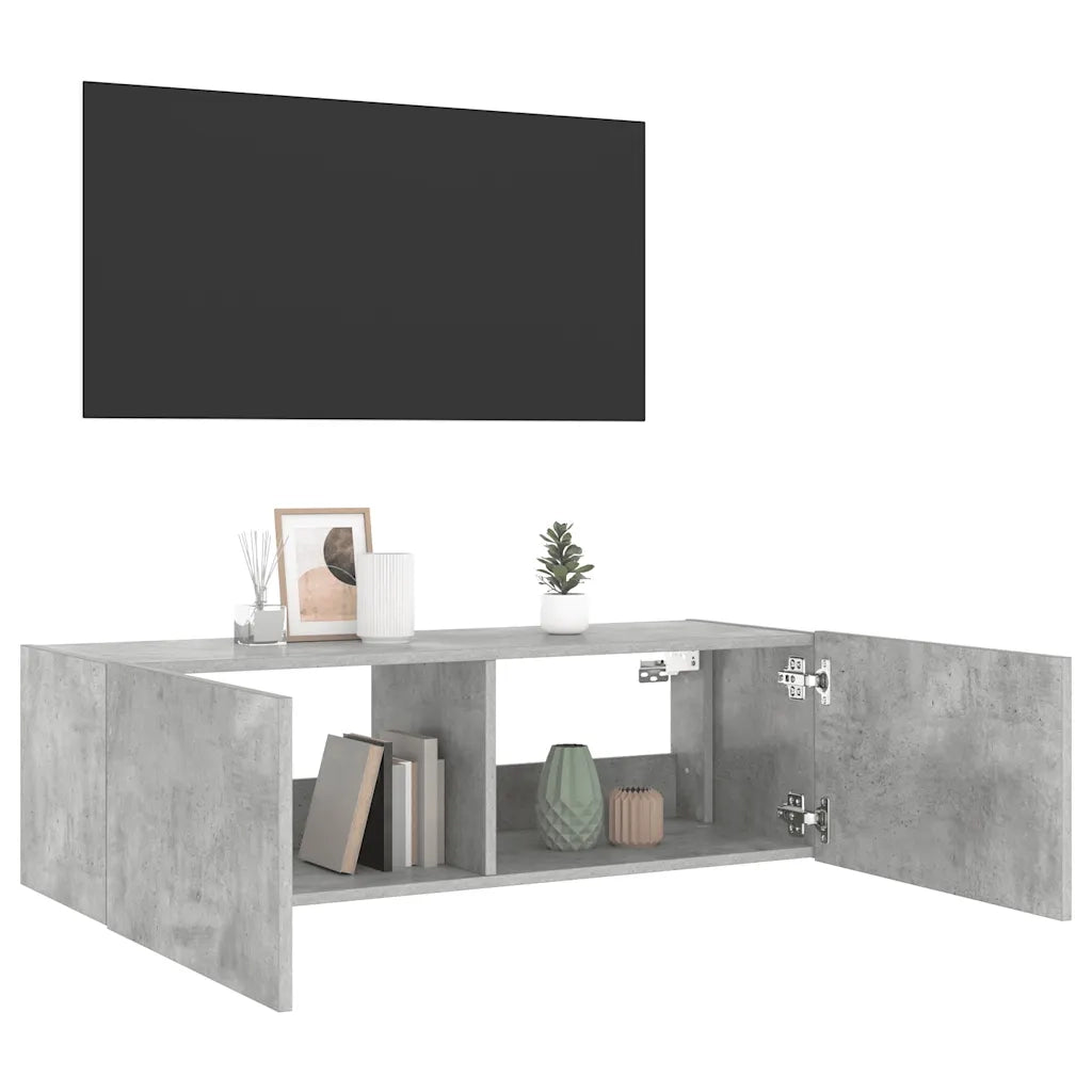 Mobile TV a Parete con Luci LED Grigio Cemento 100x35x31 cm 837298