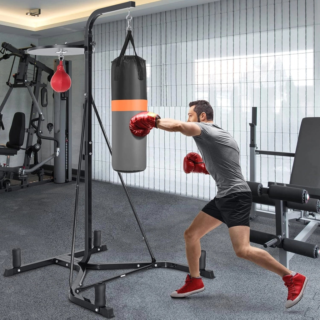 Supporto per Sacco da Boxe e Punching Ball Regolabile, Sacco Boxing da Terra con Struttura in Metallo Robusta e Base Stabile, Attrezzi Pugilato Autoportante da Casa per Adulti