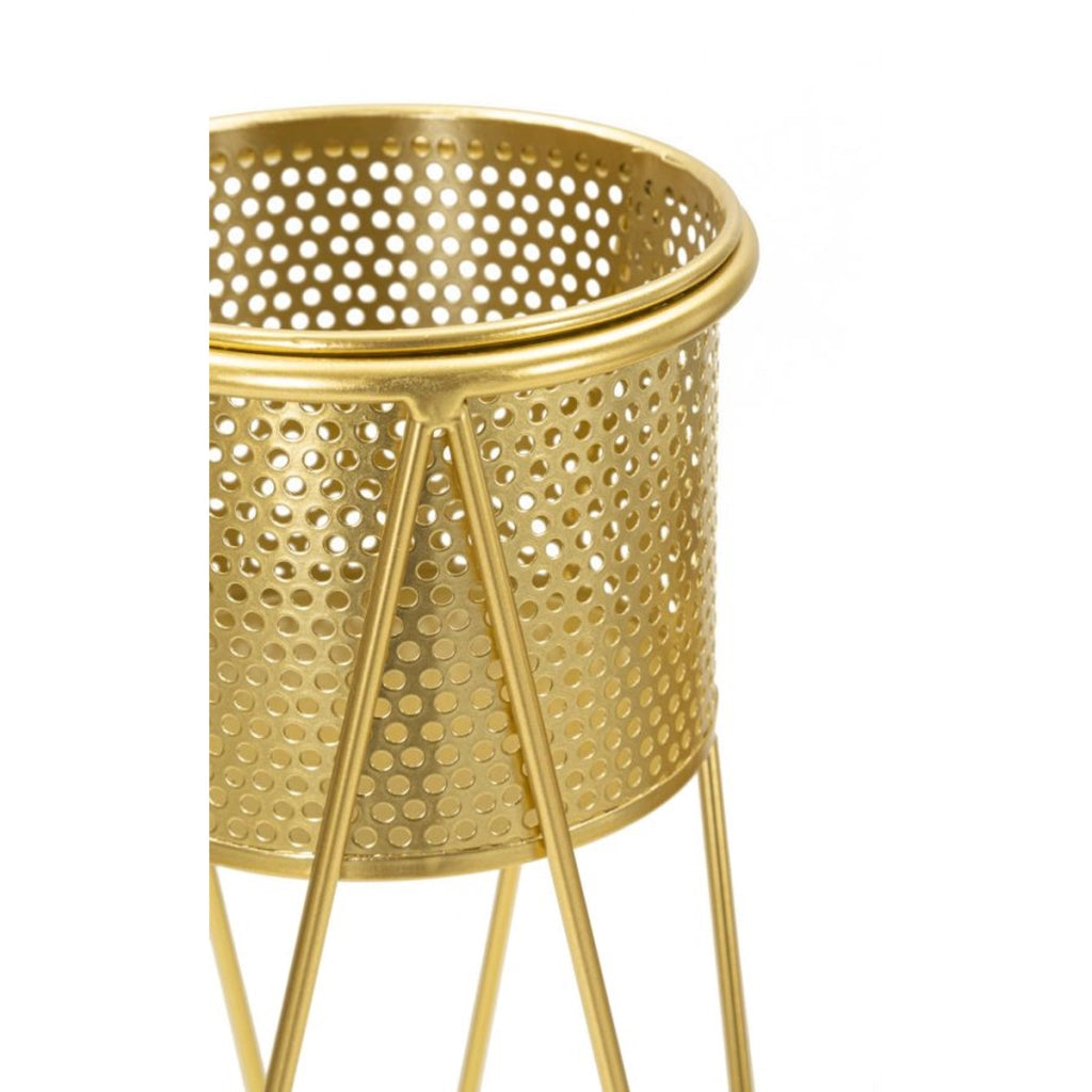 Set di 2 Vasi per Piante VKH404, Oro, Metallo, 21x20x46 cm