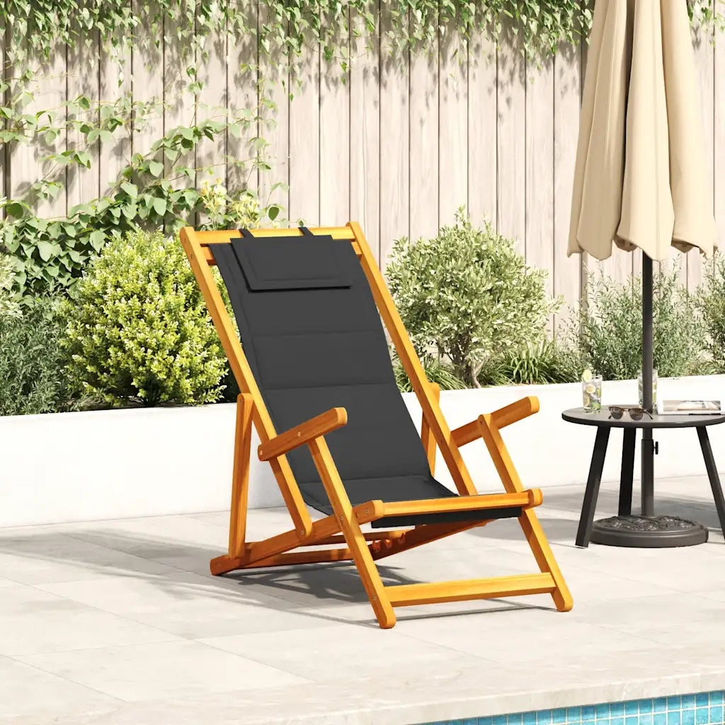 Sedia da Spiaggia Pieghevole Braccioli Legno Acacia&Textilene 4108066