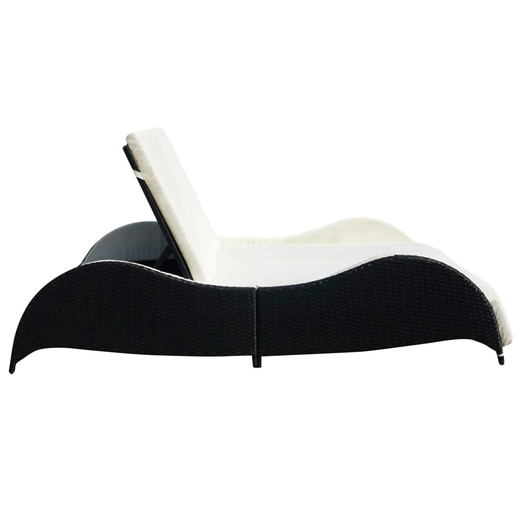 Lettino prendisole sedia a sdraio lettino prendisole letto da giardino mobili da giardino mobili da esterno doppi con cuscino ondulato resina intrecciata nera 02_0012729