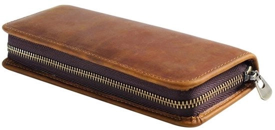 Etui in Pelle - Penna Portatile - Tasca Cosmetica - Portatile - 9 Posizioni per Penna - Manufatto Artigianale Retro Lusso