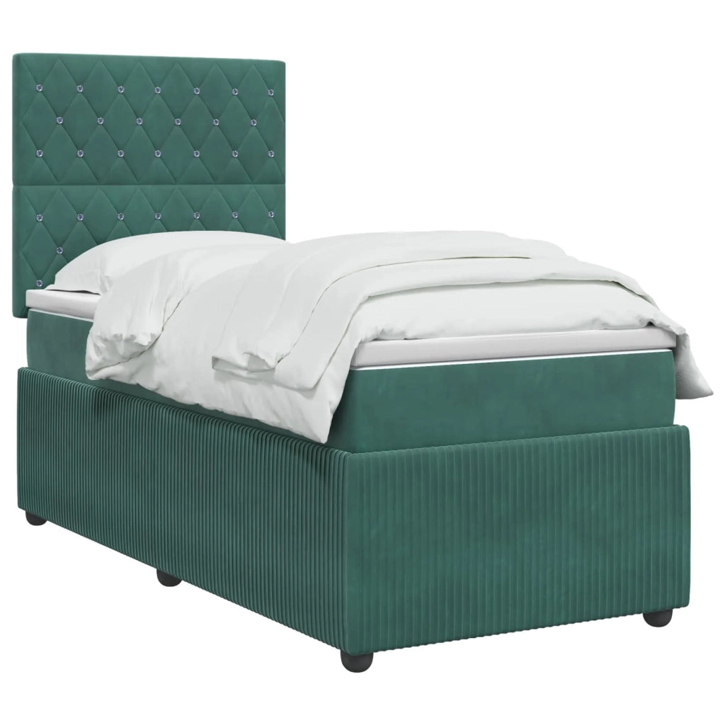 Letto Box Spring LED con Materasso Verde Scuro 90 x 200 cm 3455990