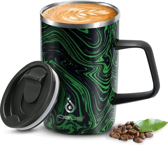 Tazza di Caffè in Acciaio Inossidabile a Doppia Parete 470 ml - Disegno Zebra Verde