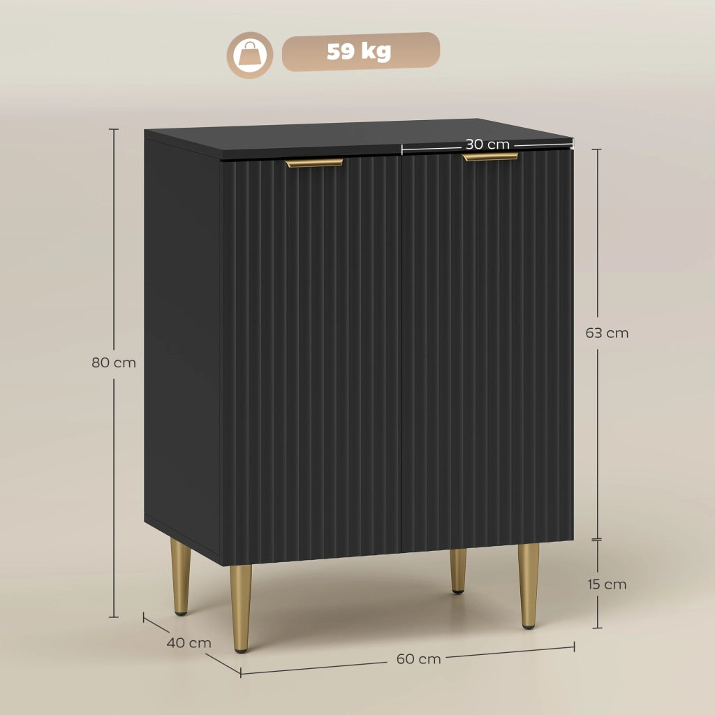 Credenza Moderna 60x40x80 cm con 2 Ante e Ripiano Regolabile con Gambe in Metallo in MDF Nero