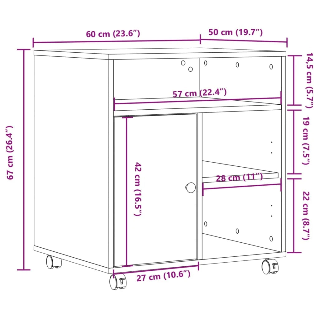Supporto per stampante scrivania con ruote 60 x 50 x 67 cm marrone 02_0044762