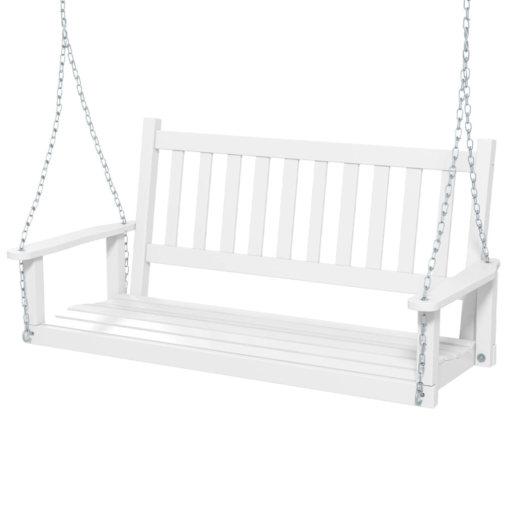 Altalena in legno per 2 persone con portata 272kg catene regolabili di 170cm, Sedia a dondolo 136x67x63cm Bianco-Dondoli