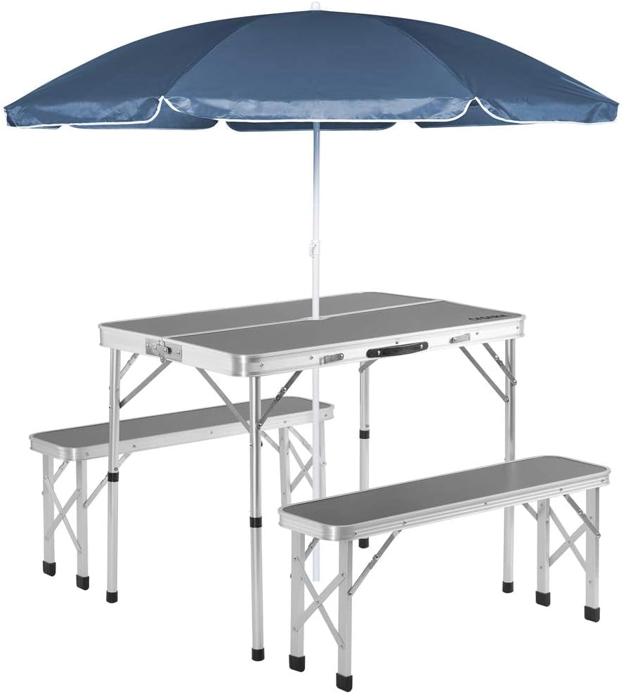 Set Tavolo da campeggio con 2 panche in alluminio a valigetta tavolino picnic giardino