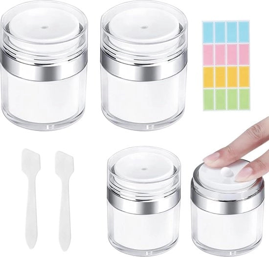 Dispensatore senza aria, contenitore per crema, supporto pompa rimovibile, dispenser per crema, contenitore per idratante, contenitore per cosmetici a vuoto per creme, lotioni, primer (30 ml + 50 ml)