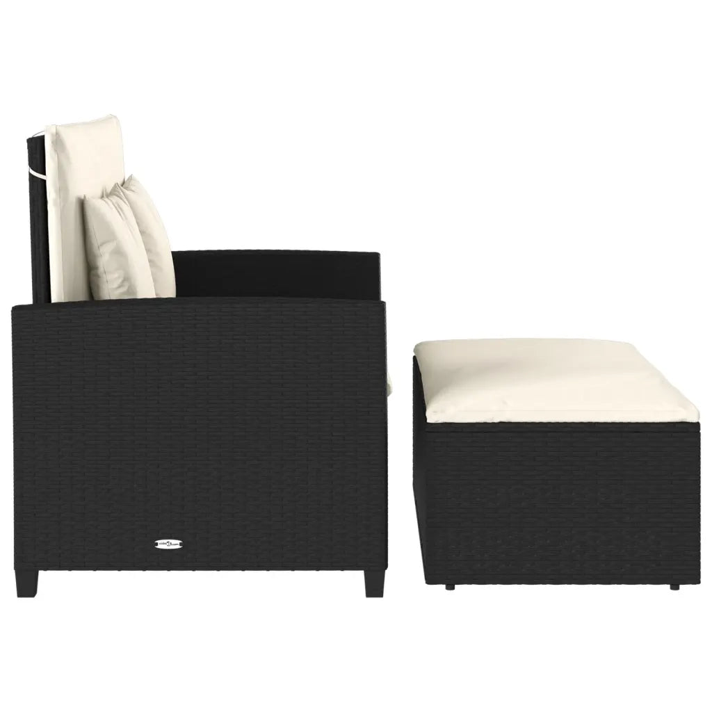 Divano da Giardino con Cuscini a 2 Posti Nero in Polyrattan 365131