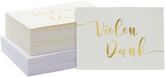 Carte di ringraziamento - 48 pezzi - Fogli di carta dorata - Buste - Format A6 - Carta di alta qualità - Cartoline di ringraziamento