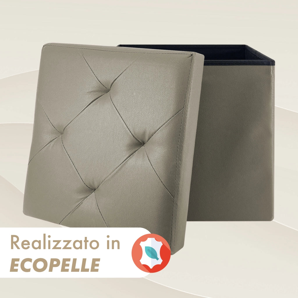 Pouf Poggiapiedi In Ecopelle 2 In 1 Contenitore 38x38Cm Quadrato Salotto Sgabello Camera Soggiorno Portaoggetti Design Moderno Complemento D'arredo Portaoggetti Panca Ingresso  Grigio