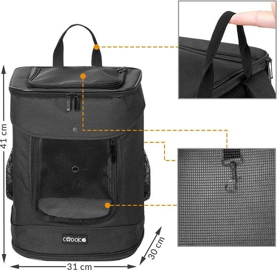 Zaino per cani fino a 12kg - Comfort di trasporto - Sicurezza - Regolabile - Nero