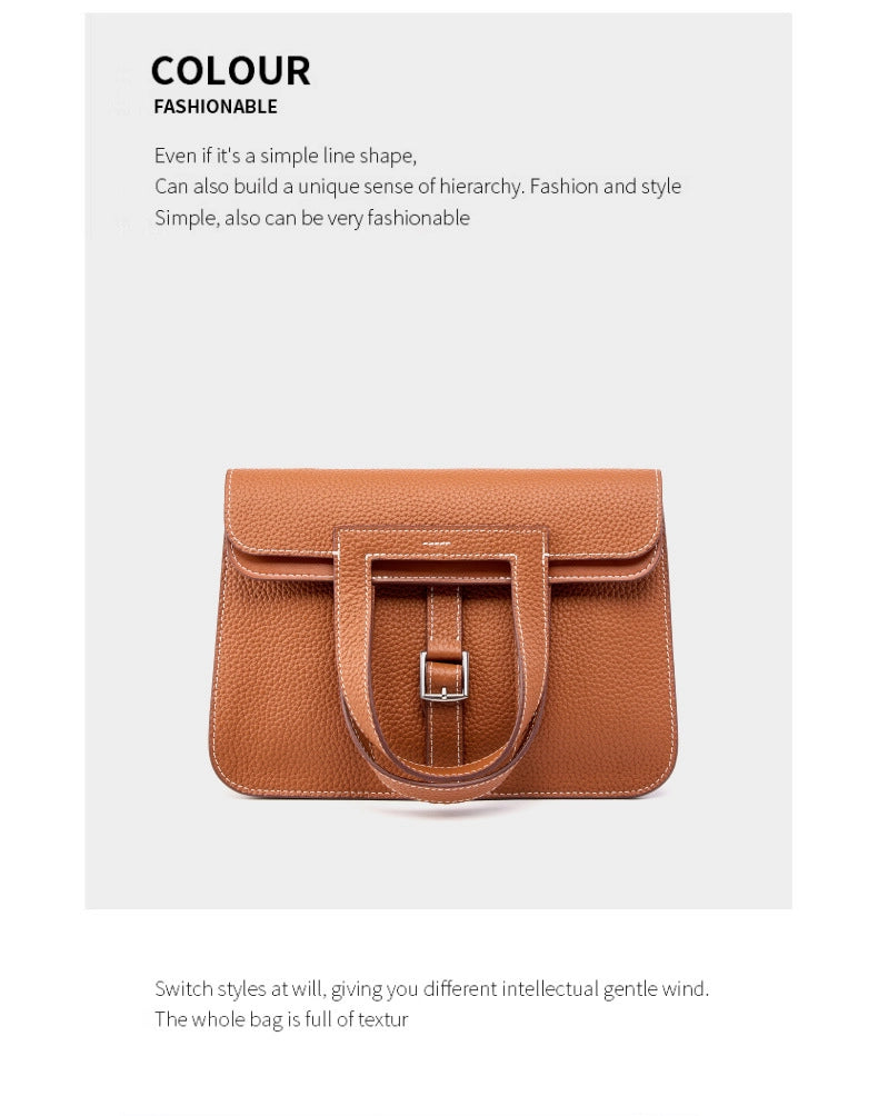 Borsa a mano casual da donna in vera pelle marrone