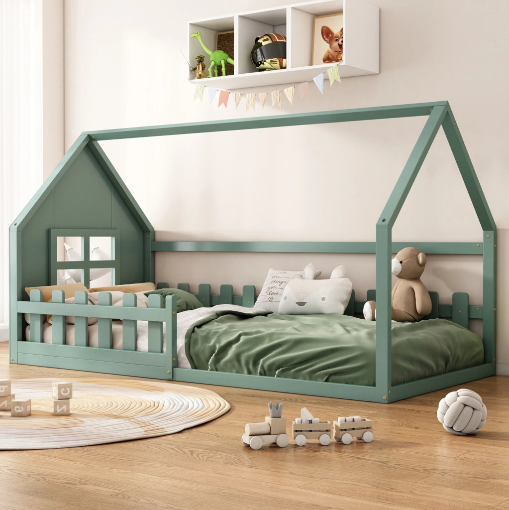 Letto per bambini a casetta 90x200 cm verde