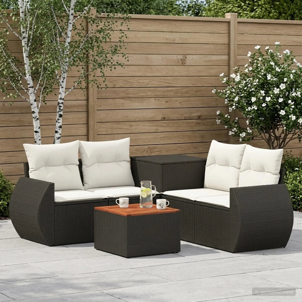 Set di divani 6 pz Nero e Bianco Crema 3447503