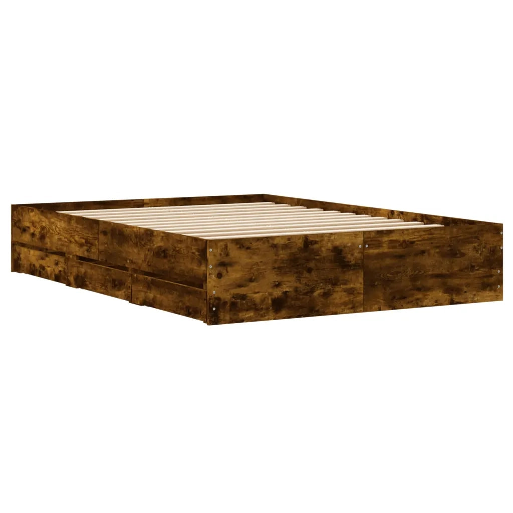 Letto matrimoniale | Letto per adulti | Giroletto con Cassetti Rovere Fumo 135x190 cm Legno Multistrato