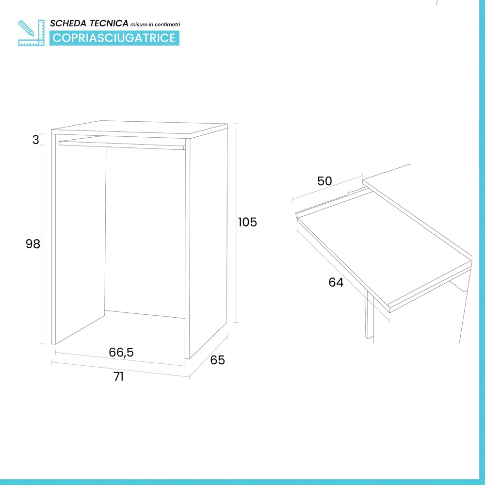 Mobile coprilavatrice 70cm salvaspazio in legno bianco con cassetto scorrevole linea Pilar