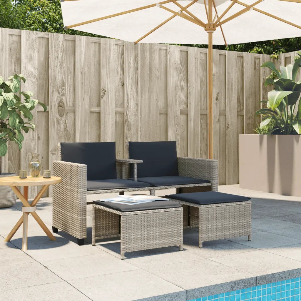 Divano Giardino 2Posti Tavolo Sgabelli Grigio Chiaro Polyrattan 368421