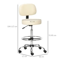 Sgabelli da Bar, Sedie Girevoli, Sgabelli da Lavoro, Sgabelli da Ufficio, Altezza Regolabile, Girevole a 360°, con Schienale, Imbottito, Ampio Sedile per un Miglior Comfort, PU, 56 x 57 x 104-127 cm, Beige