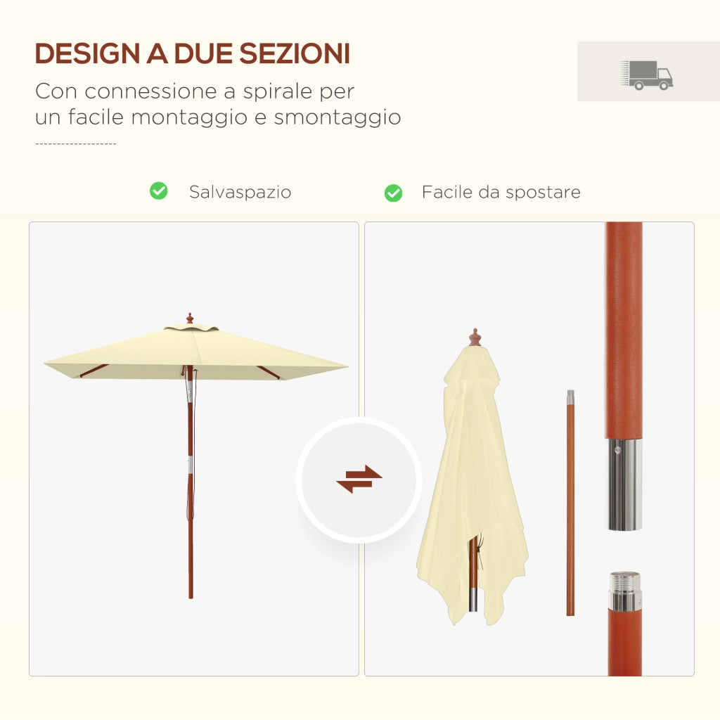 Ombrellone Rettangolare Inclinabile 2x1.5 m ¨C zephmum ¨C Bamb¨´ e Poliestere Beige