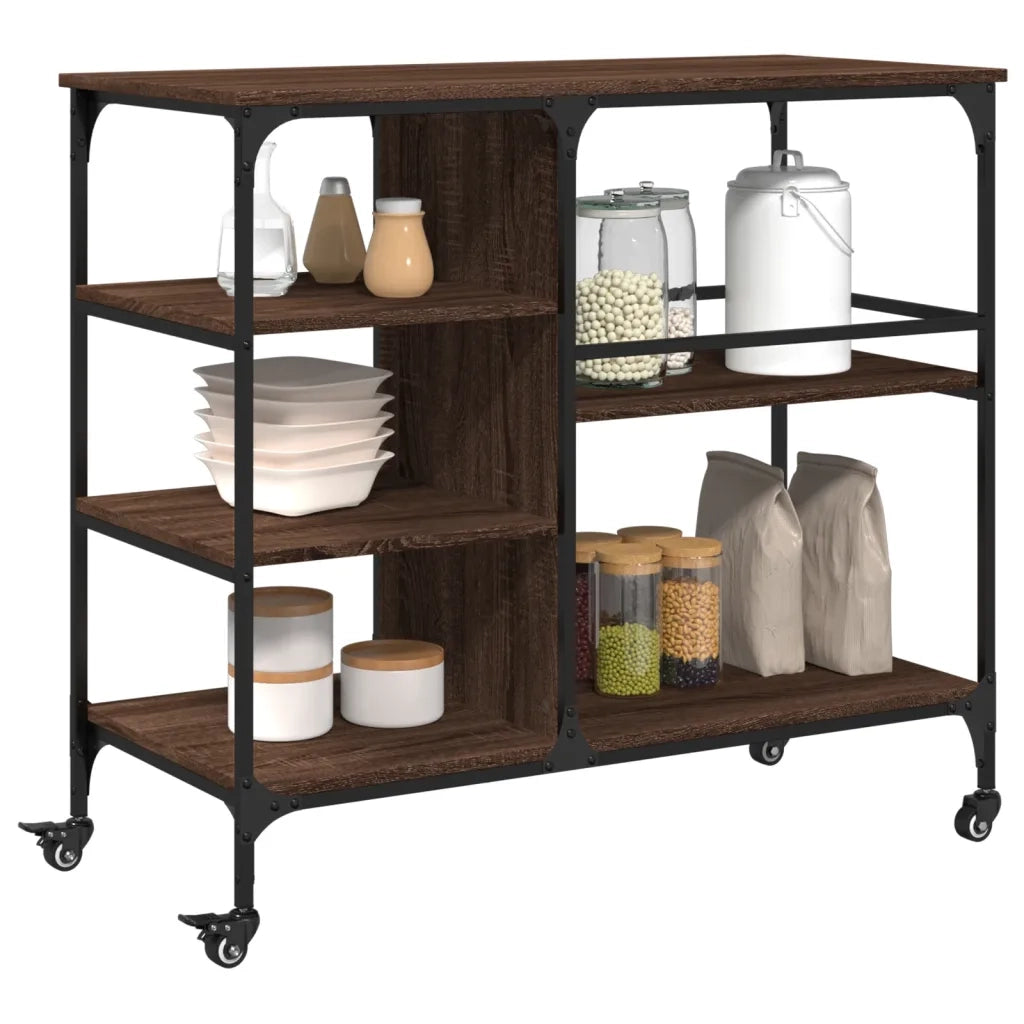 Carrello Cucina-Scaffale per Cucina Rovere Marrone 100x45x89,5 cm Legno Multistrato