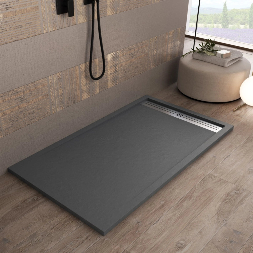 Piatto doccia in marmoresina grigio scuro effetto pietra cemento relax, misura 90x200