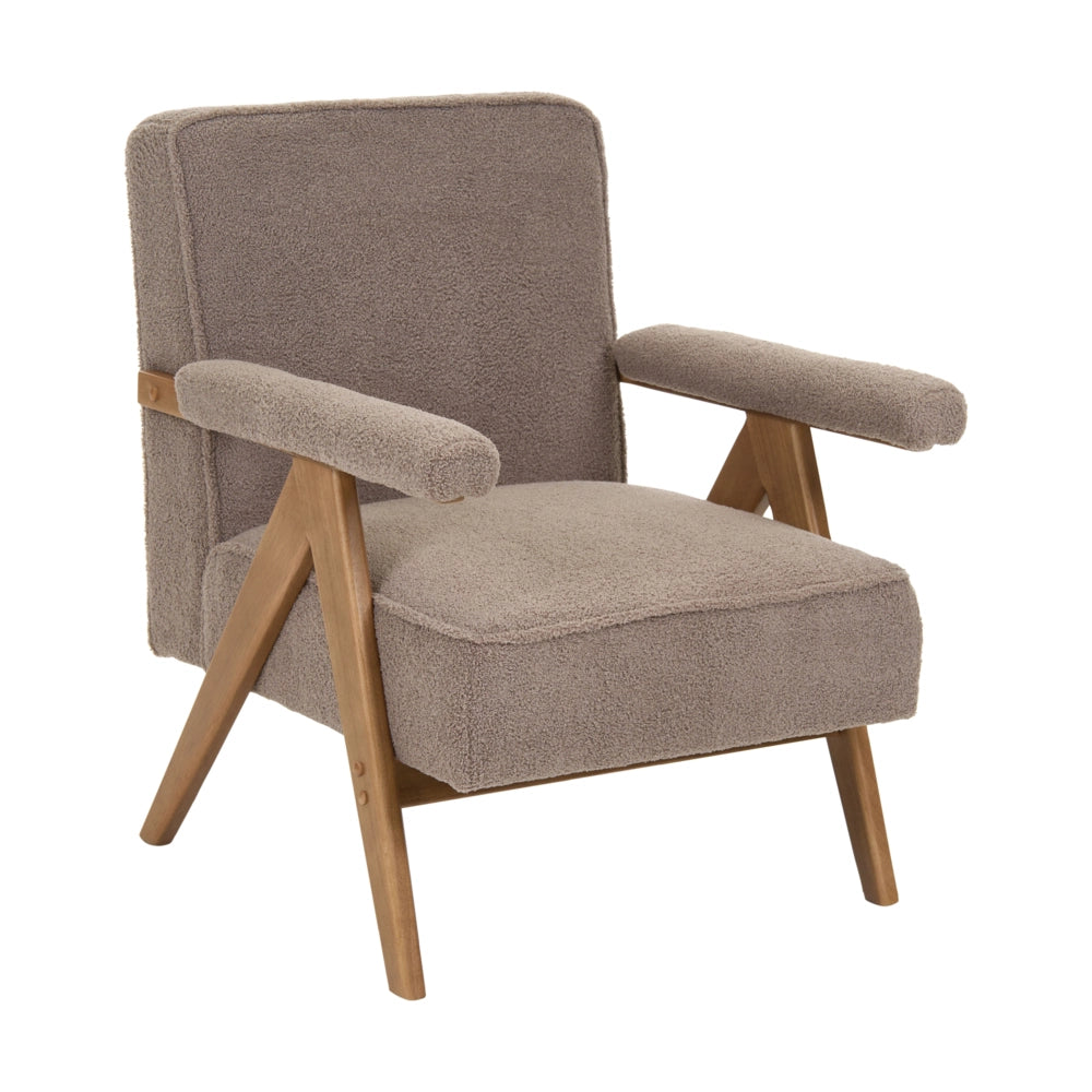 Poltrona con rivestimento in tessuto boucle beige Evje Design Retrò Struttura in legno Braccioli Soggiorno
