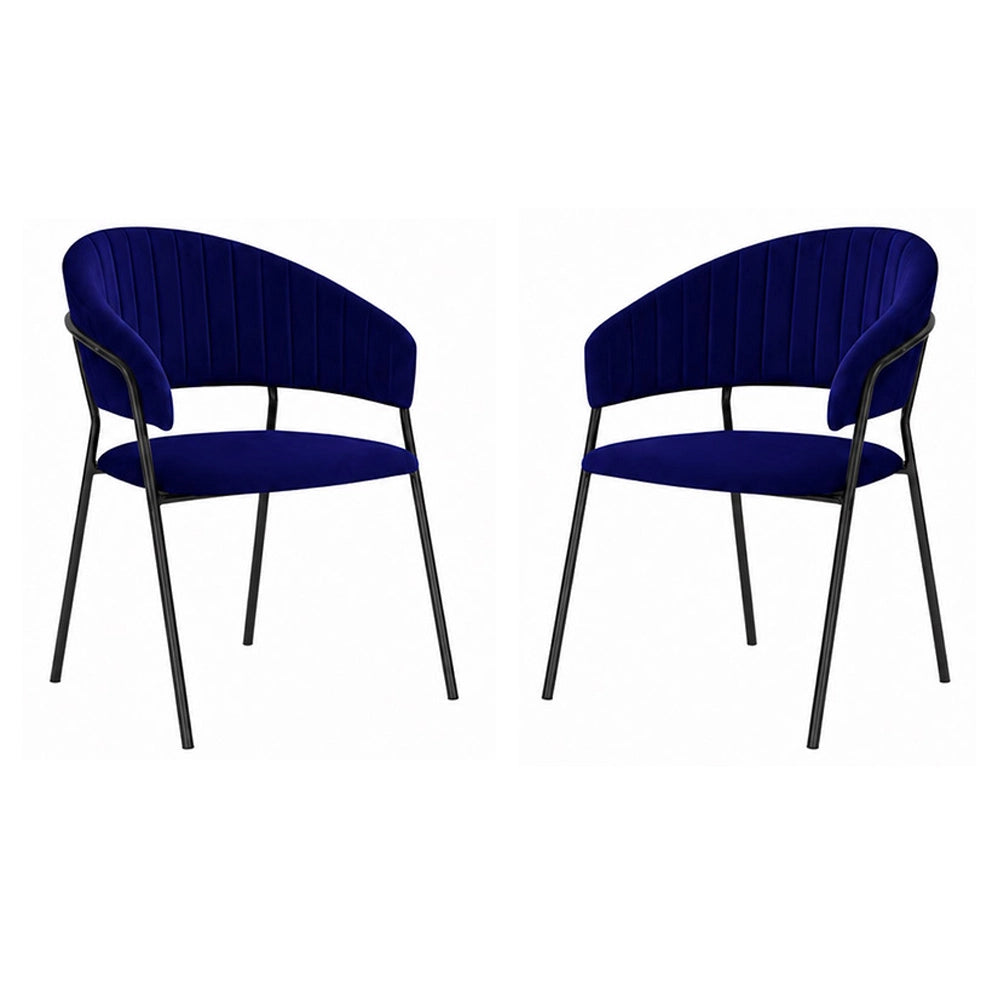 Sedie da sala da pranzo set da 2 Aurelia in velluto blu notte con gambe nere