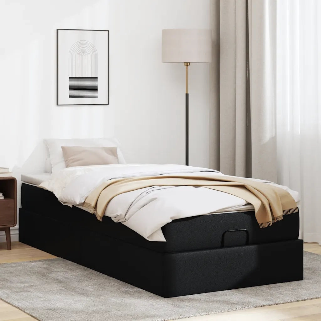 Struttura Letto Pouf con Materasso Nero 80x200 cm Similpelle 3311006