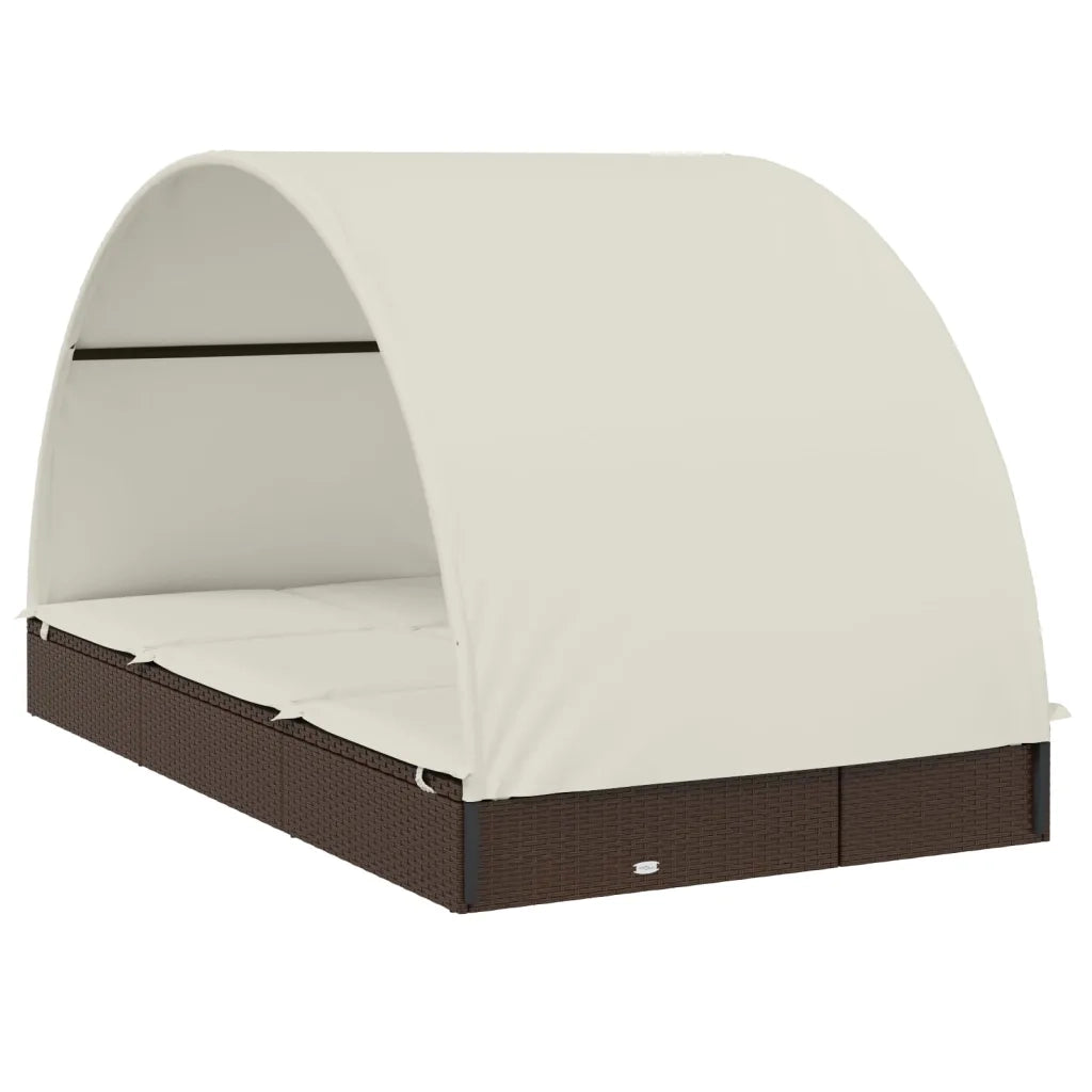 Lettino Doppio Tetto Rotondo Marrone 211x112x140 cm Polyrattan 319653