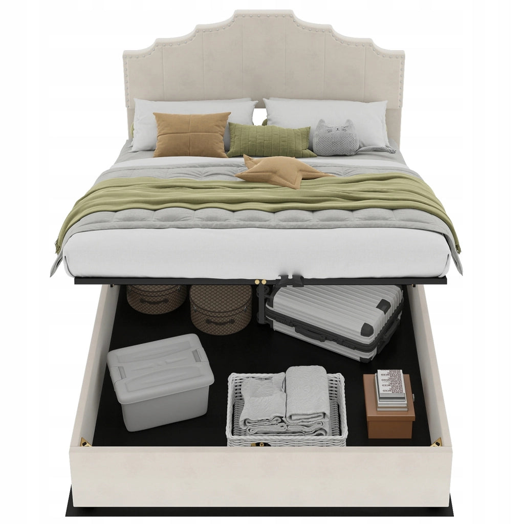 Letto imbottito 140x200 beige - Xylo - Con struttura sollevabile