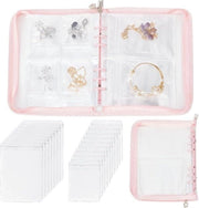 Organizzatore di Orecchini - Case Trasparente per Viaggi - Organizzatore di Orecchini e Collane - Album di Archiviazione Pieghevole - Borsa di Pochette di Ricambio - Collana e Anello - Stud Rosa - Donna.