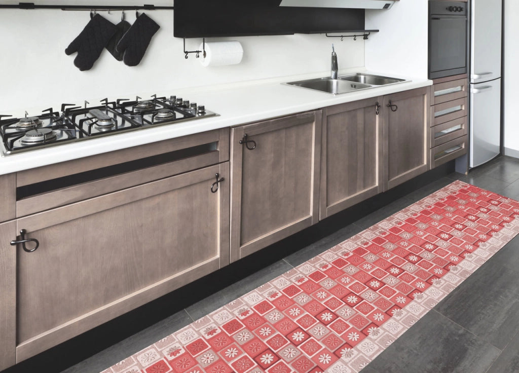 Tappeto Passatoia Tessuto Jacquard Linea Emozioni Dis Floreale Frizzy Rosso - 57x230 - Rosso