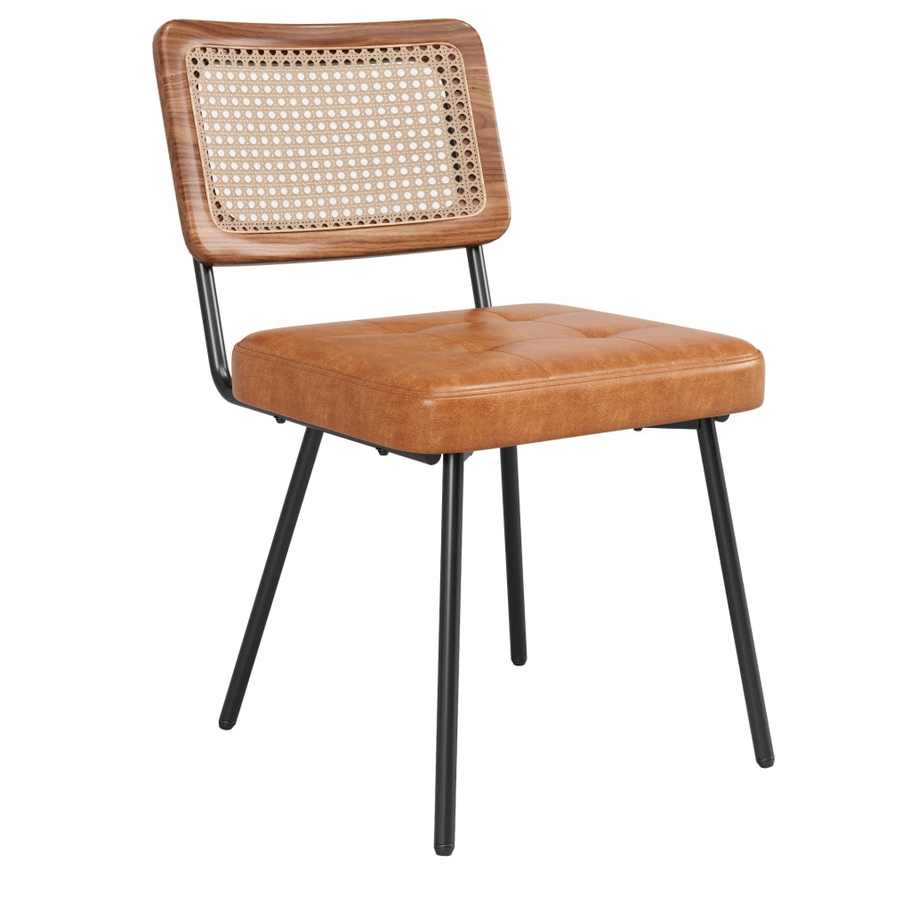 Sedia da pranzo 61x46x79 cm ergonomica con schienale in PE rattan; PU e metallo marrone