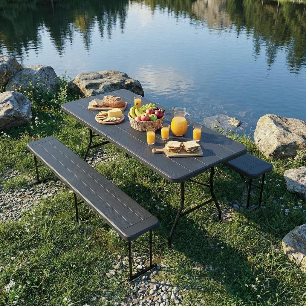 2 pcs Panchine da Birra Pieghevoli 180 cm, Panche Pieghevoli Birreria con maniglia, Panchina da Campeggio in plastica HDPE, Panchina da Giardino per campeggio feste da giardino, Ottica in Legno