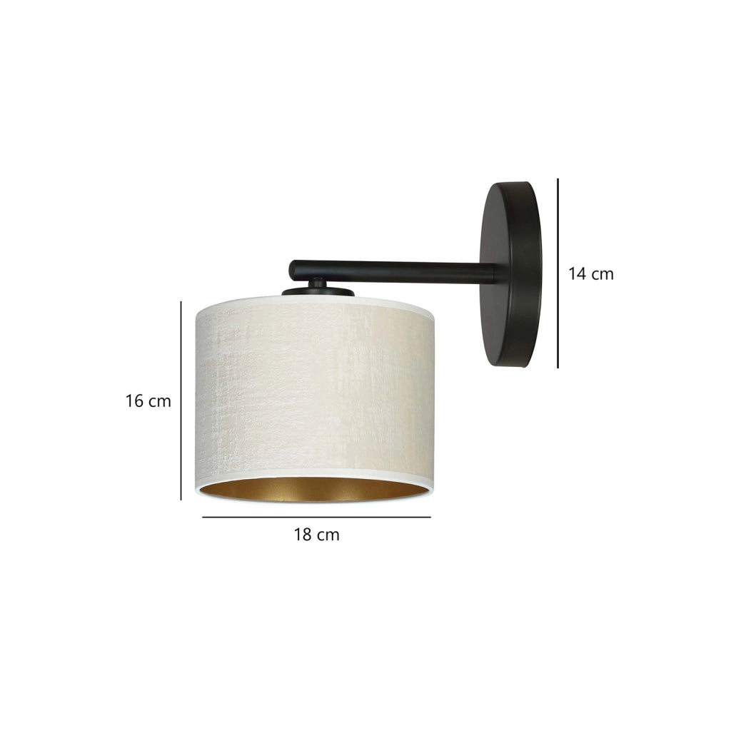 Applique 1 Luce Hilde In Acciaio Nero E Paralume In Tessuto Beige