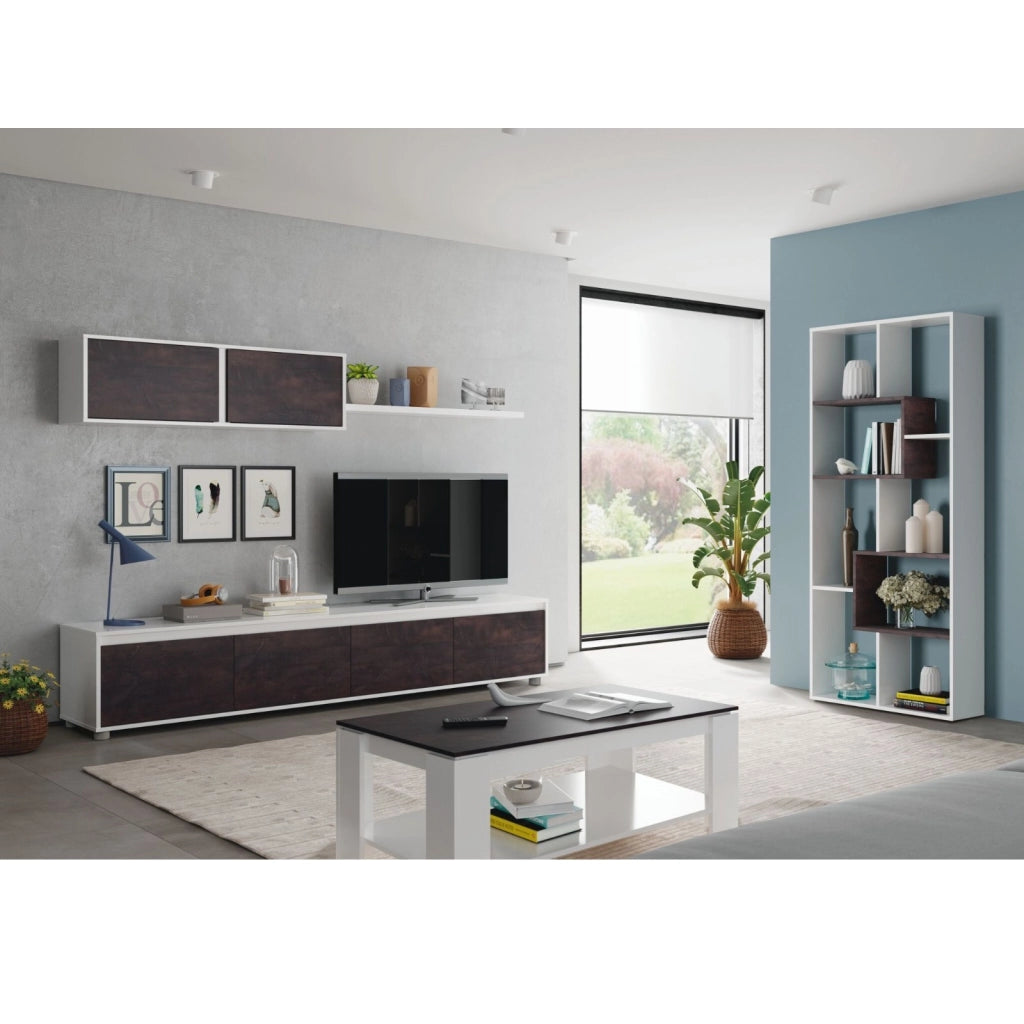 Parete Attrezzata Mobile Soggiorno Tv Con Mensola E Modulo Sospeso Per Salotto Sala Da Pranzo Design Moderno 200 X 41 X 43 Cm Colore Bianco/Ossido
