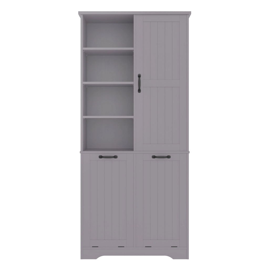 Mobile bagno in MDF 78 x 35 x 172,7 cm, finitura laccata resistente all¡¯umidit¨¤, 1 anta, 2 cesti portabiancheria, grigio